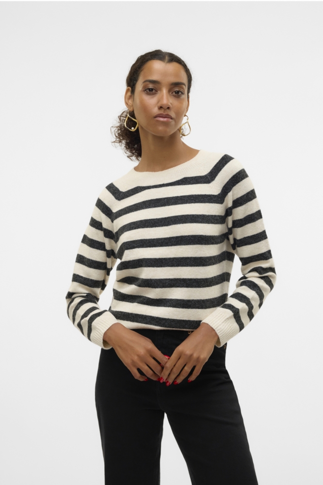 VMDOFFY LS O-NECK BLOUSE GA NOOS 10201022 BIRCH/W. BLACK M